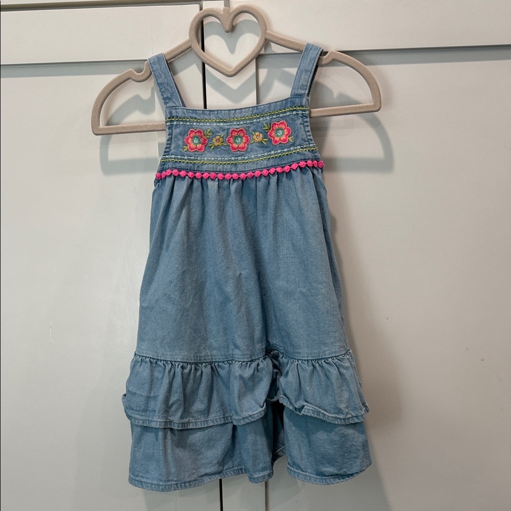 Jumping Beans Blue Denim Dress with Floral Embroidery